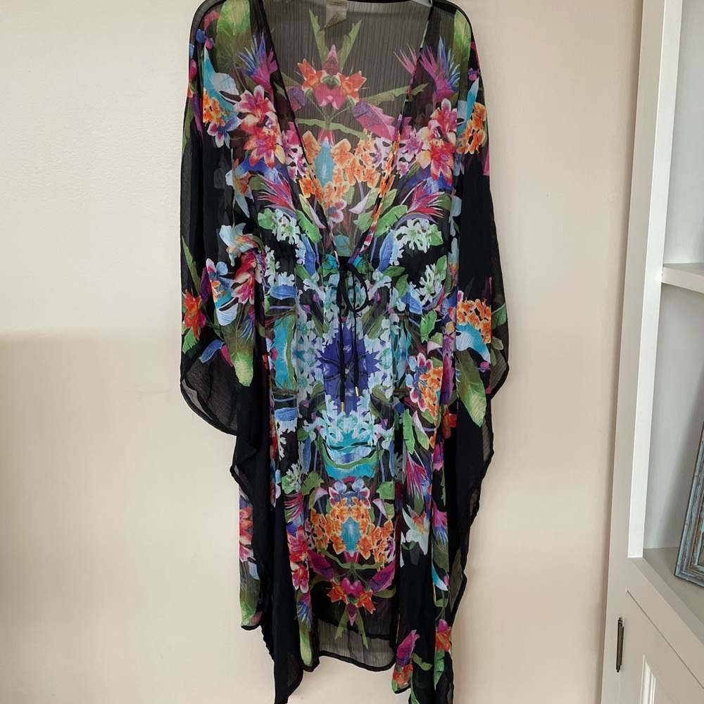 Bleu Rod Beattie Black Floral Swim Coverup